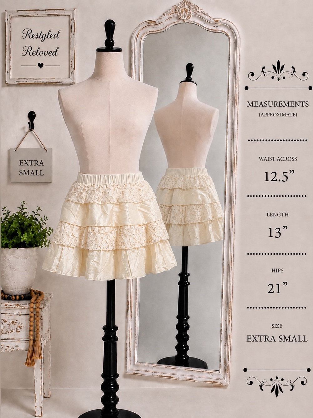 Cider Linen-Blend Cream Lace Layered Mini Skort with Built-In Shorts | NWT | XS